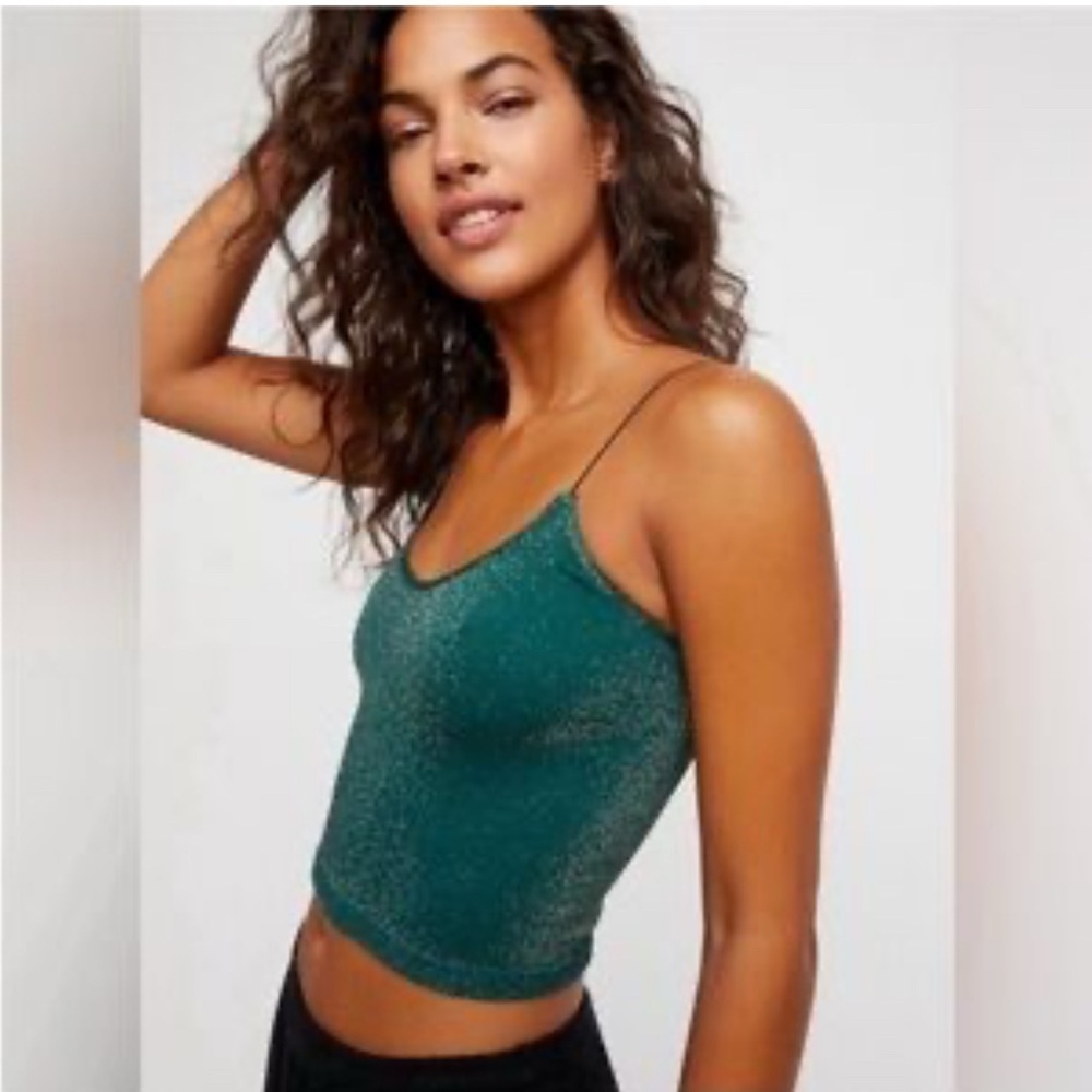 Free People Intimately Lurex Skinny Strap Seamless Brami Size XS/S in Green